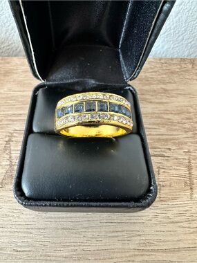 Men’s sapphire and zirconia simulated diamonds ring size 11 18ct gold plated